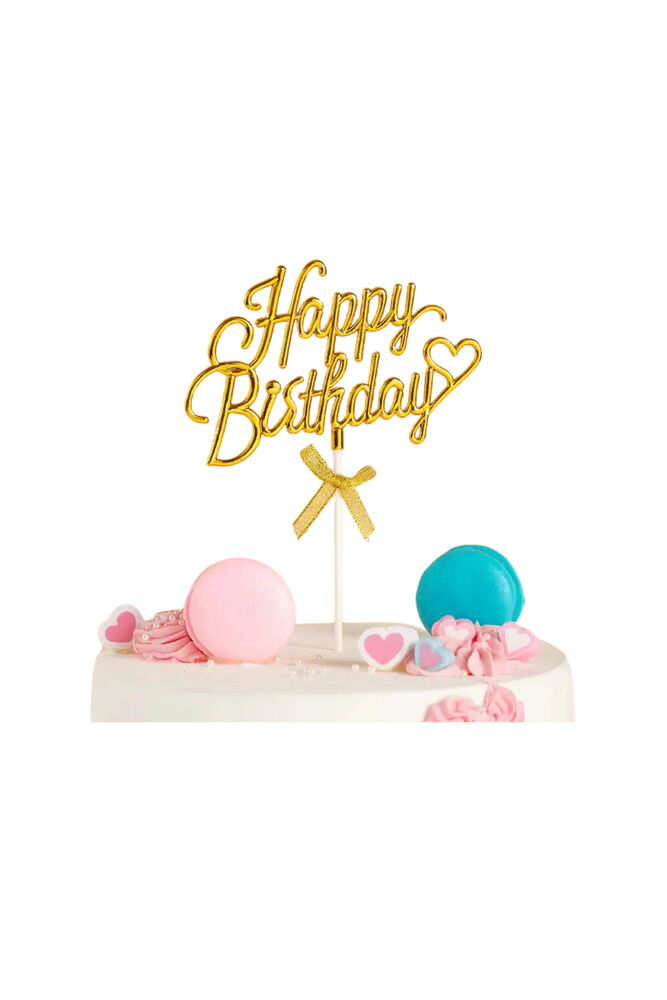 Happy Birthday Pasta Süsü & Topper Gold Renk 