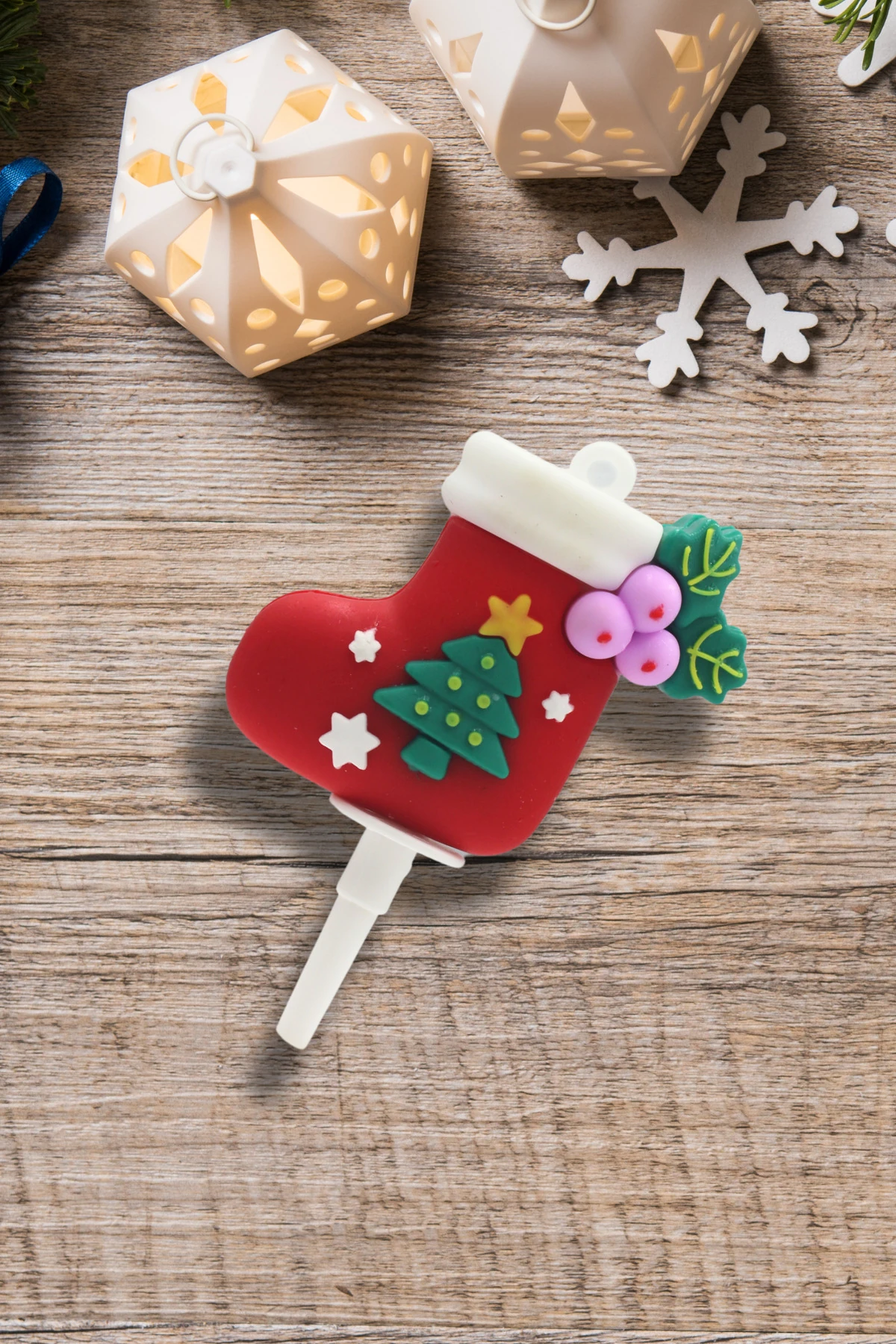 Dekoratif Silikon Pasta Üstü Yılbaşı Süsü 1 Adet Çorap (Anahtarlık)