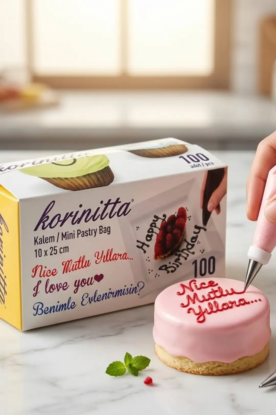 Korinitta Mini Krema Sıkma Torbası Kalem Uçlu 100 Adet