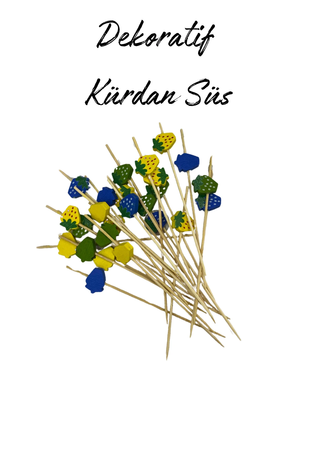 Dekoratif Bambu Kürdan Süs 25 Adet [Çilek]