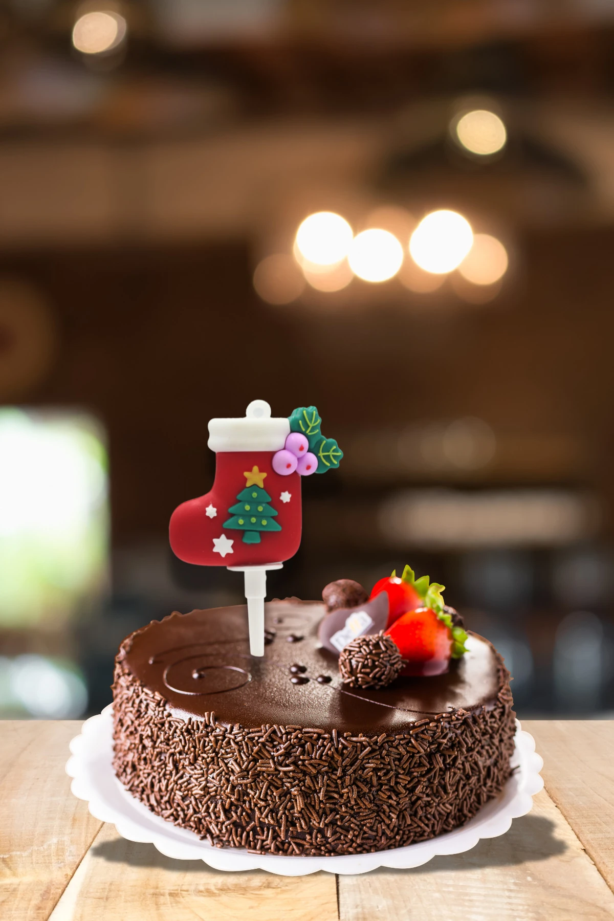 Dekoratif Silikon Pasta Üstü Yılbaşı Süsü 1 Adet Çorap (Anahtarlık)