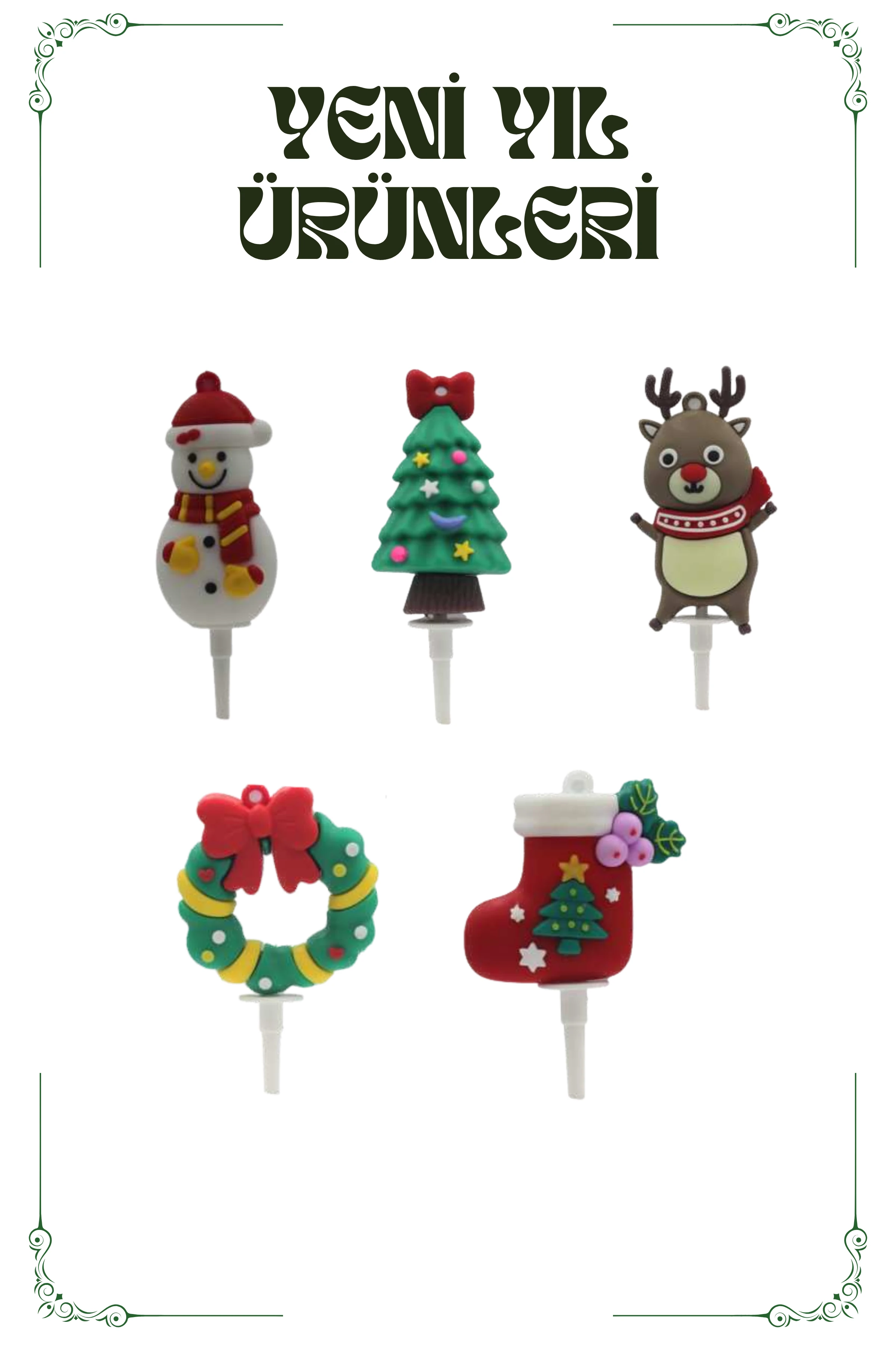 Pasta Üstü Silikon Yılbaşı Süsü 5 Adet