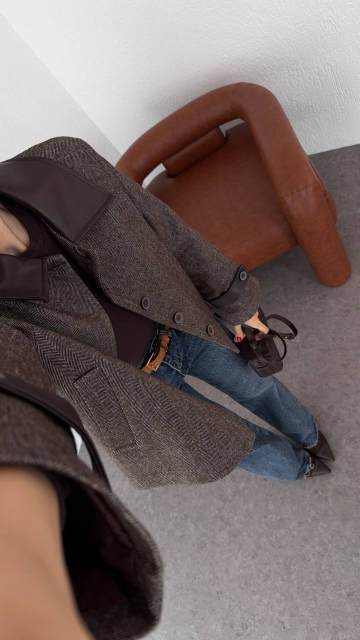 Deri Garnili Balıksırtı Ceket