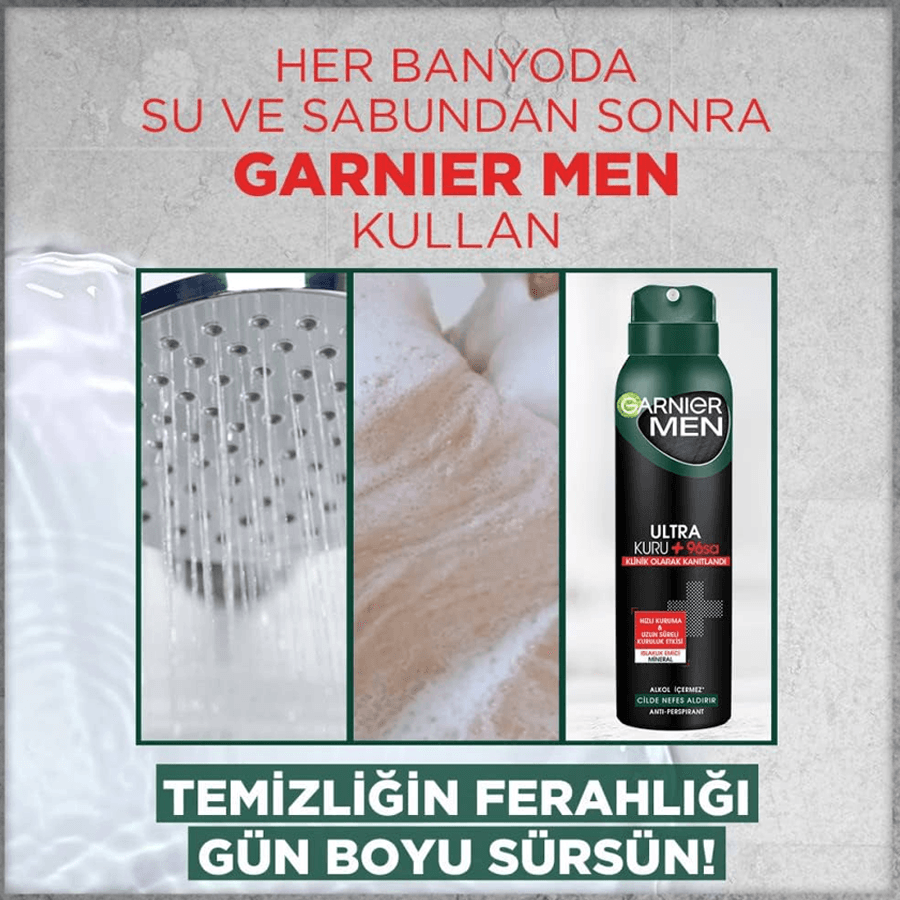 Garnier Men Ultra Kuru Deodorant Sprey 150ml-Islaklık Emici