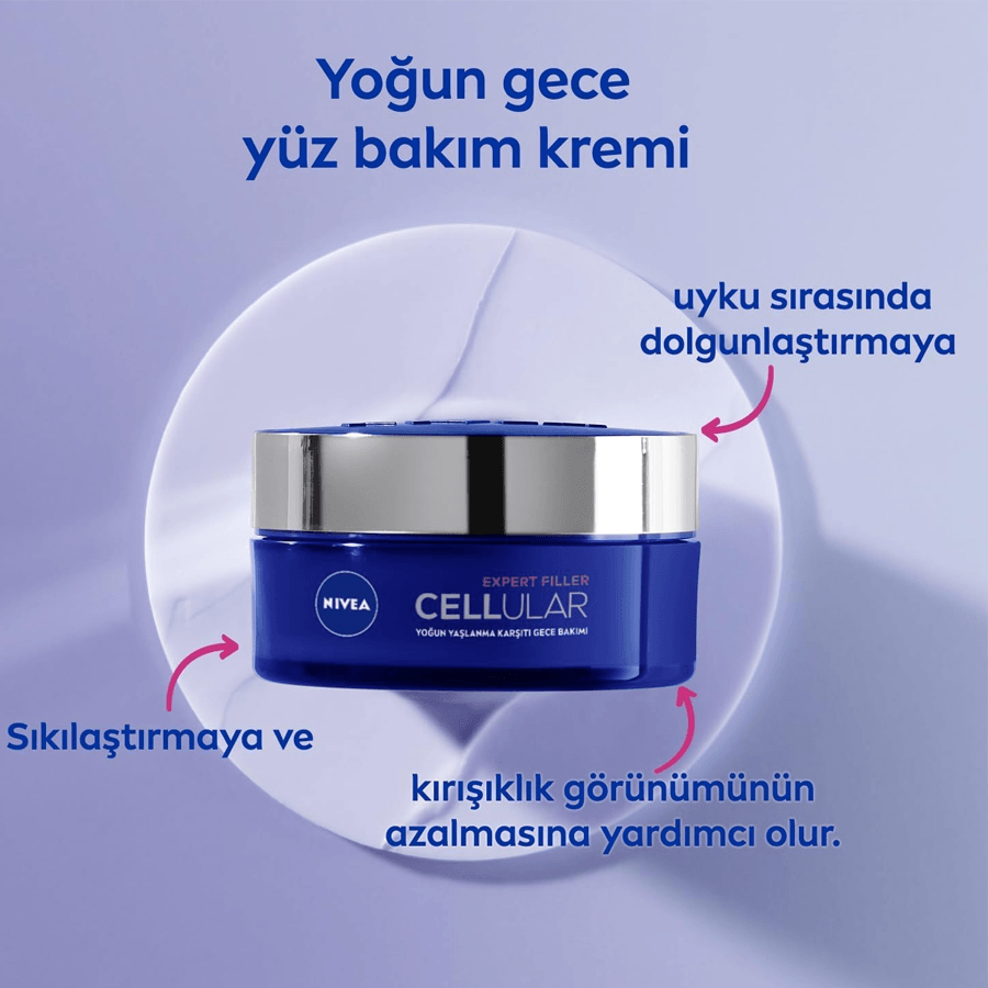 Nivea Cellular Expert Filler Yoğun Yaşlanma Karşıtı Gece Yüz Bakım Kremi 50ml