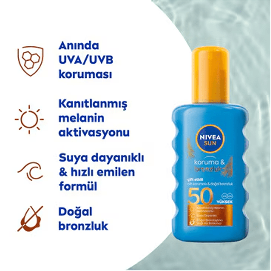 Nivea Bronzluk Arttırıcı Güneş Spreyi Gkf 50 200ml-Çift Etkili Koruma