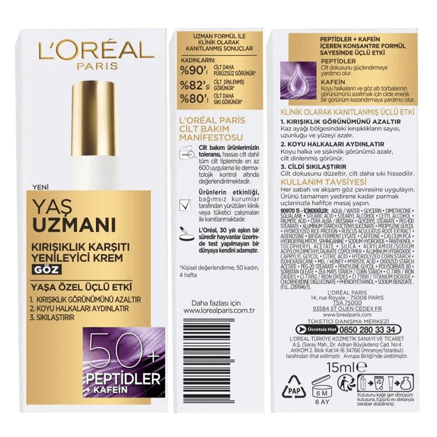 Loreal Paris Yaş Uzmanı 50+ Kırışıklık Karşıtı Yenileyici Göz Kremi 15ml