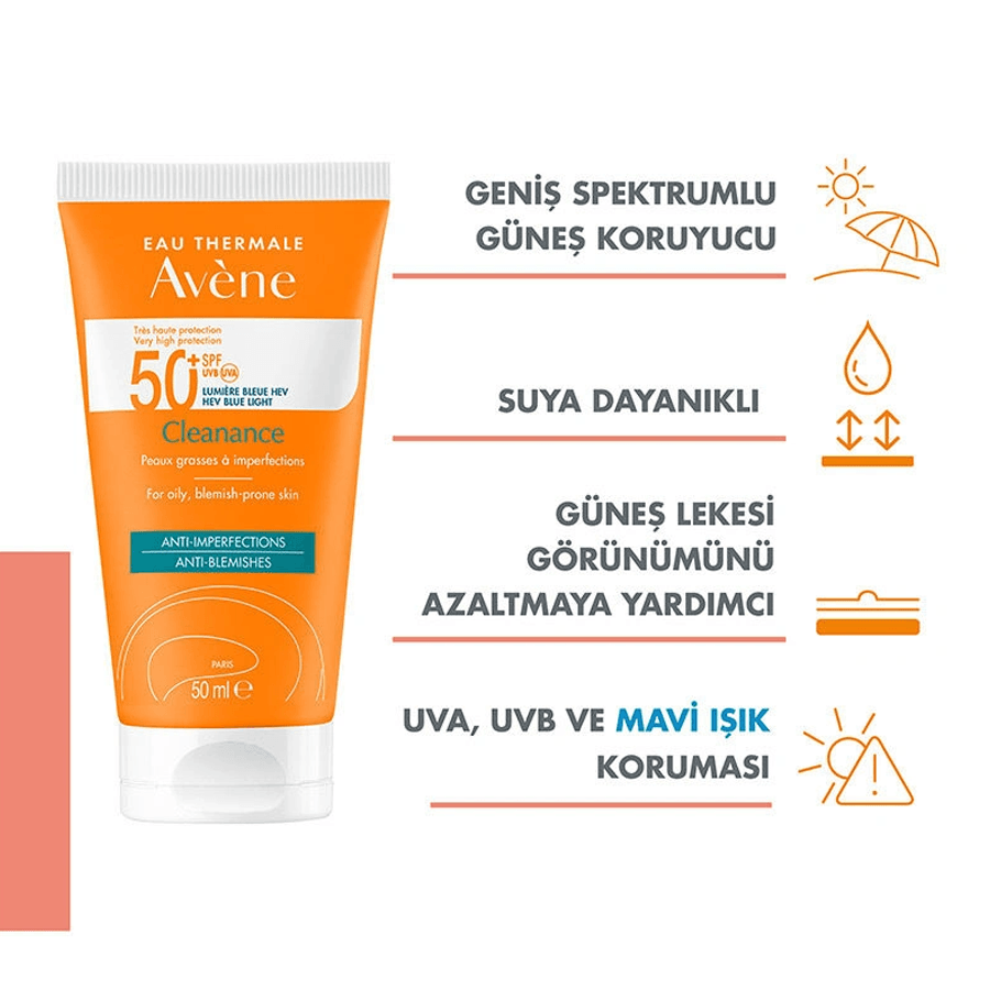 Avene Solaire Cleanance SPF 50+ Yağlı Ciltler için Güneş Koruyucu 50ml