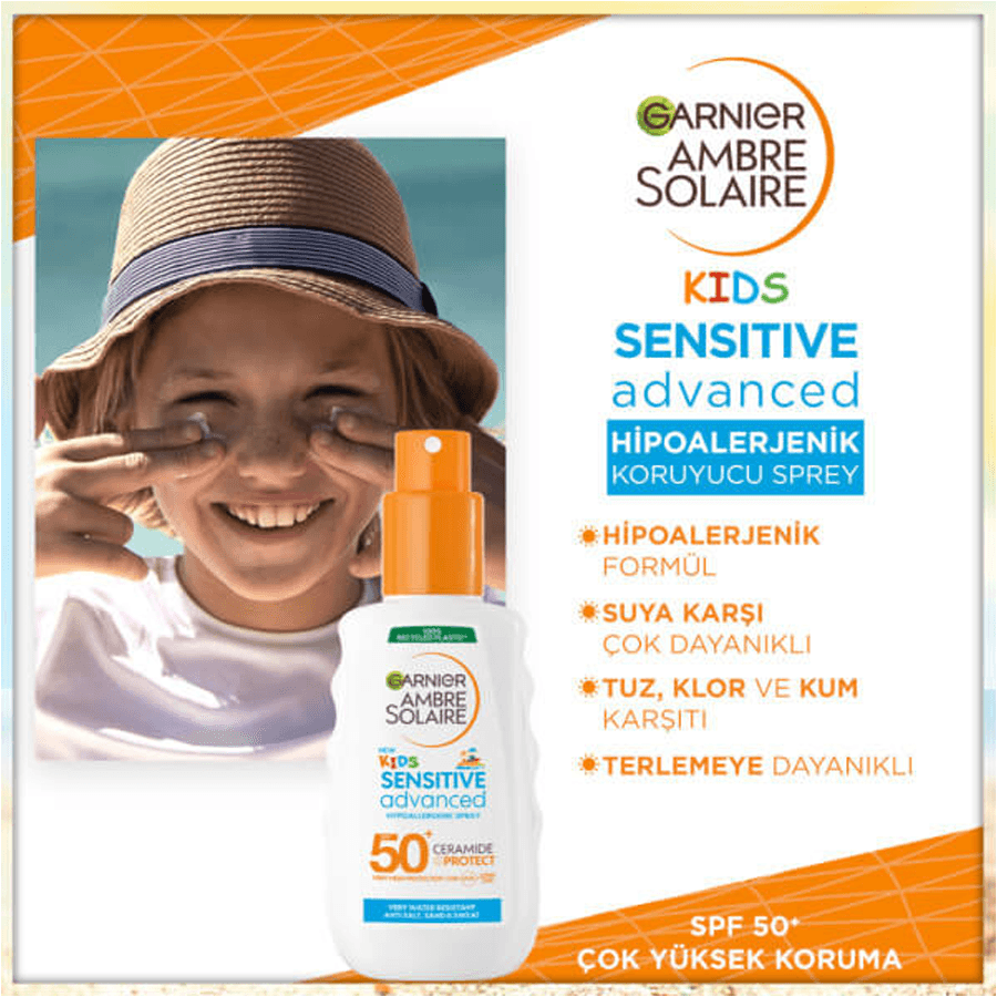 Garnier Ambre Solaire Kids +50 Sensitive Sprey 150ml-Çocuklar İçin Güneş Koruyucu