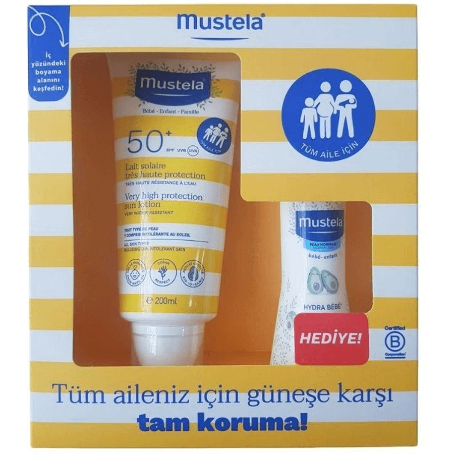 Mustela Güneş Losyonu SPF50+ 200 ml+Mustela Hydra Bebe 100ml