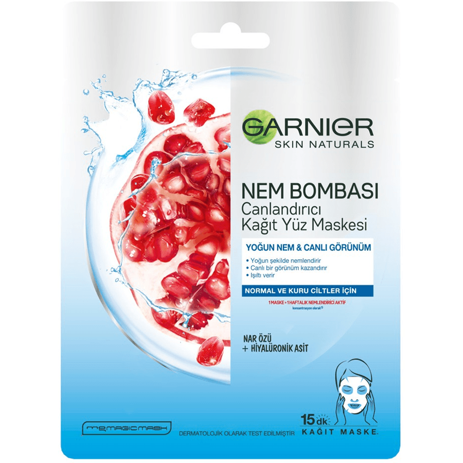 Garnier Mavi Canlandırıcı Nem Bombası Kağıt Maske 28gr