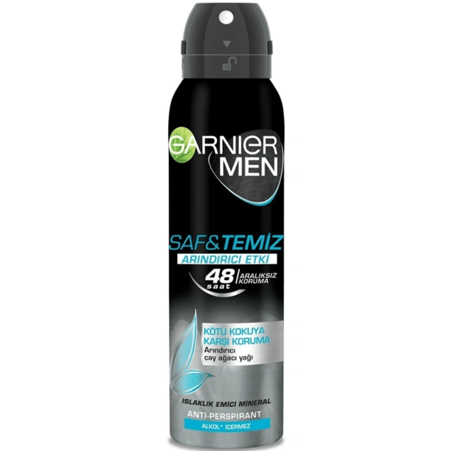 Garnier Men Saf ve Temiz Arındırıcı Etki Deodorant Sprey 150ml-Hızlı Kuruma