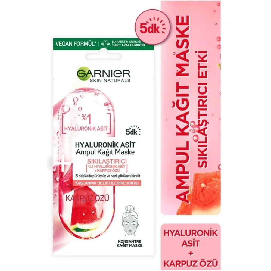 Garnier Ampul Hyaluronik Asit Kağıt Yüz Maskesi 1x15gr-Karpuz Özlü