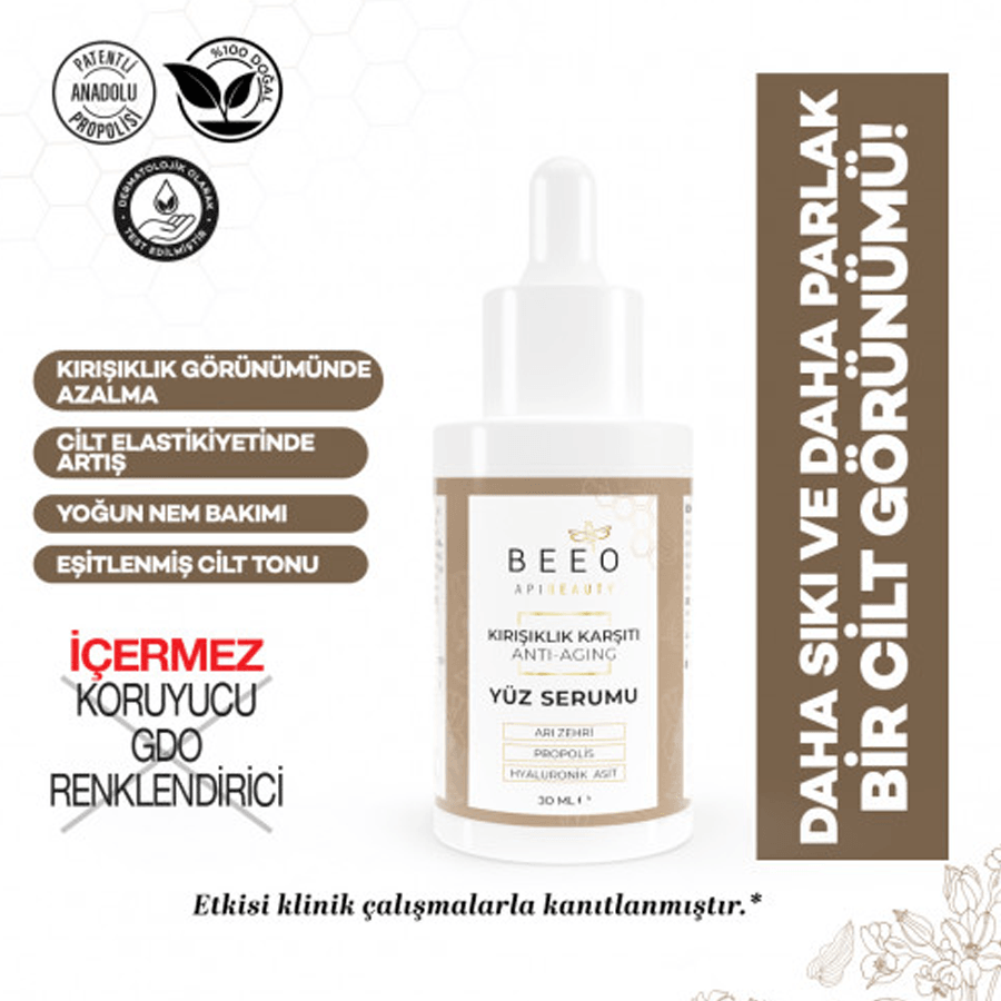 Beeo Anti-Aging Arı Zehirli Propolisli Arı Sütlü Kırışıklık Karşıtı Yüz Bakım Serumu 30ml