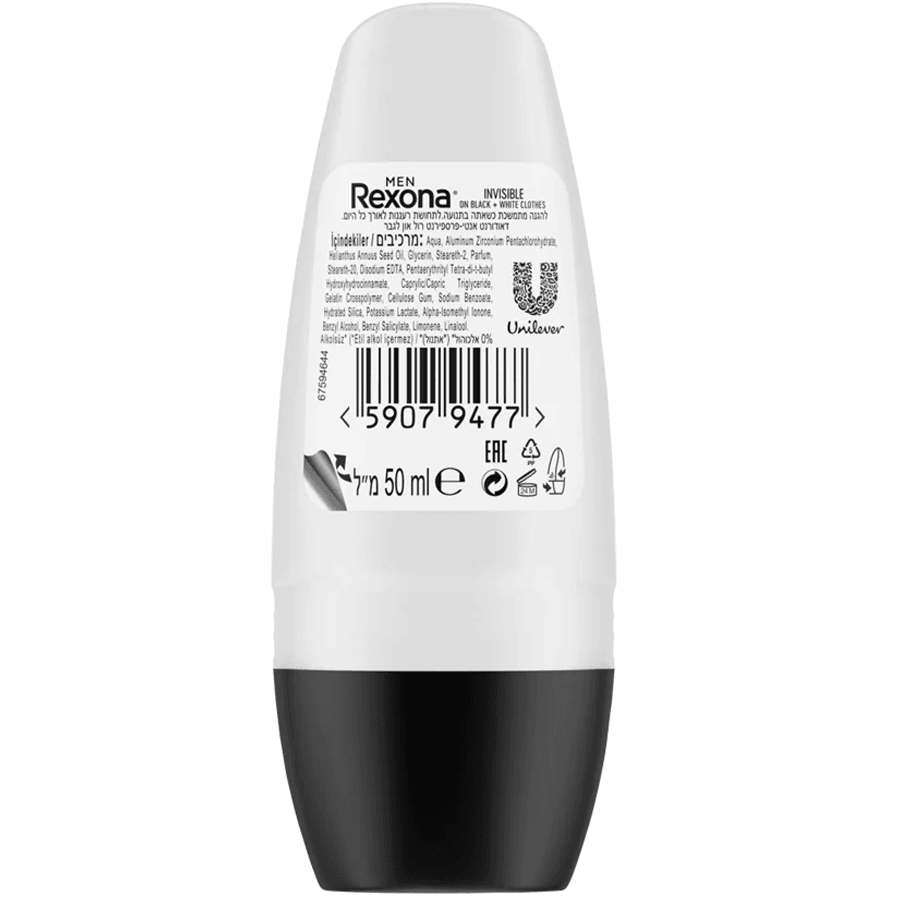 Rexona Men Invisible Black+White Antiperspirant Erkek Roll On Deodorant 50ml 