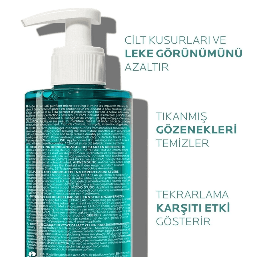 La Roche Posay Effaclar Mikro-Peeling Jel 400ml-Yüz ve Vücut İçin Arındırıcı Jel