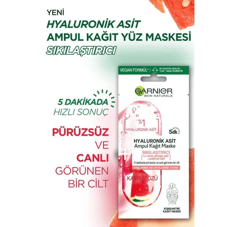 Garnier Ampul Hyaluronik Asit Kağıt Yüz Maskesi 1x15gr-Karpuz Özlü