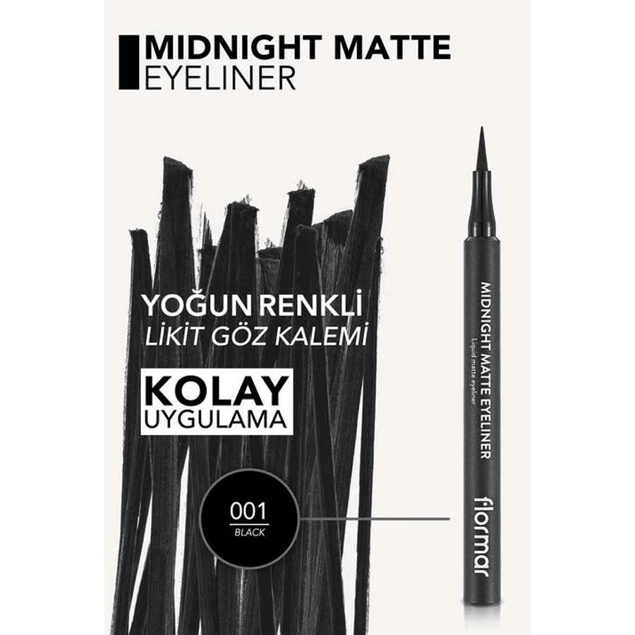 Flormar Midnight Matte Yüksek Pigmentli ve Mat Bitişli Likit Göz Kalemi 1.2ml