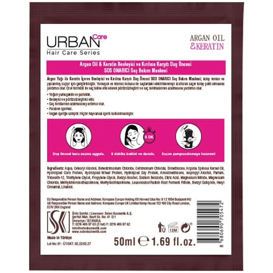 Urban Argan Oil & Keratin Pre-Wash Hair Mask 50ml-Saç Maskesi