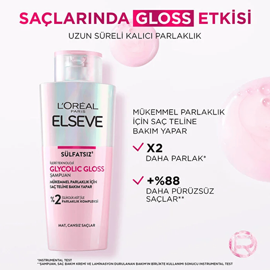 Loreal Paris Elseve Glycolic Gloss Şampuan 200ml - Sülfatsız Şampuan