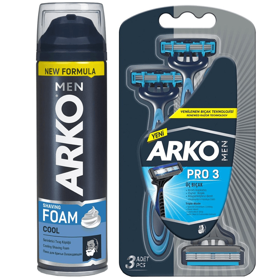 Arko Men Shaving Foam Tıraş Köpüğü 200ml-Arko Men Pro 3 Tıraş Bıçağı Set