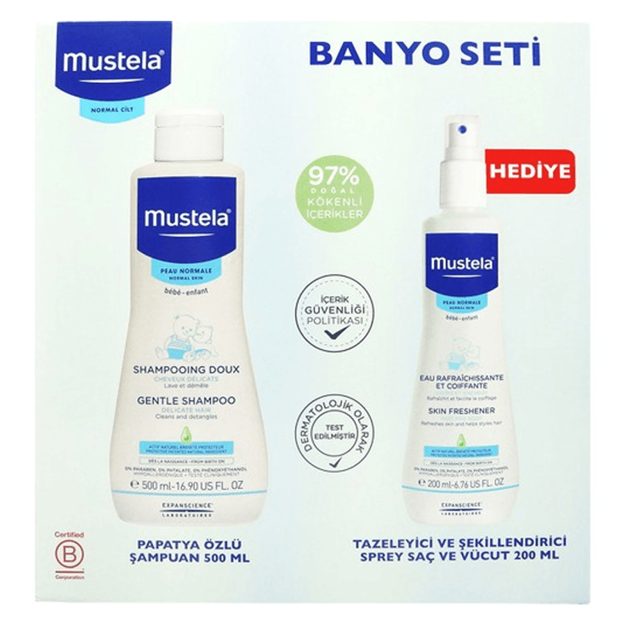 Mustela Banyo Seti Papatya Özlü Şampuan 500ml + Mustela Saç ve Vücut Spreyi 200ml