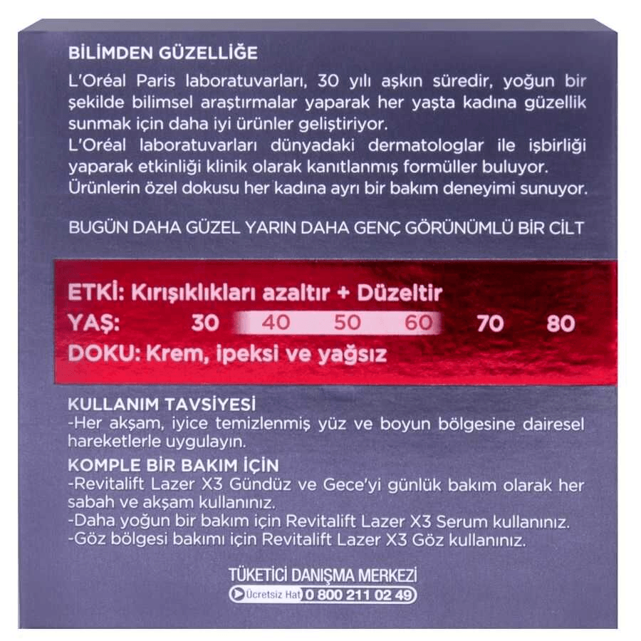 Loreal Paris Revitalift Lazer x3 Yoğun Yaşlanma Karşıtı Gece Bakım Kremi 50ml