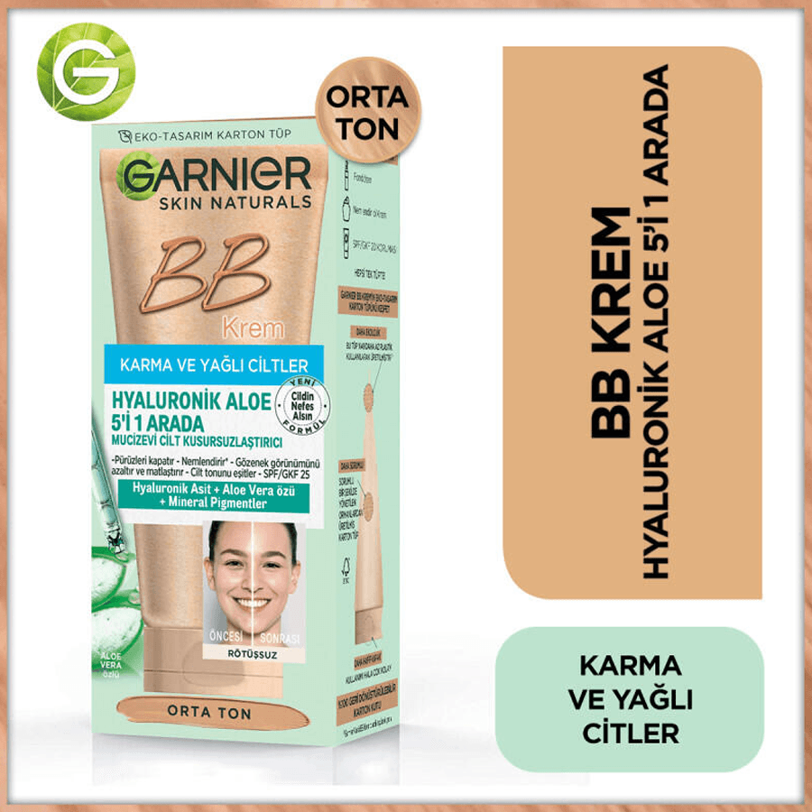 Garnier Hyaluronik Aloe Oil Free BB Krem Orta Ton 50ml-Karma ve Yağlı