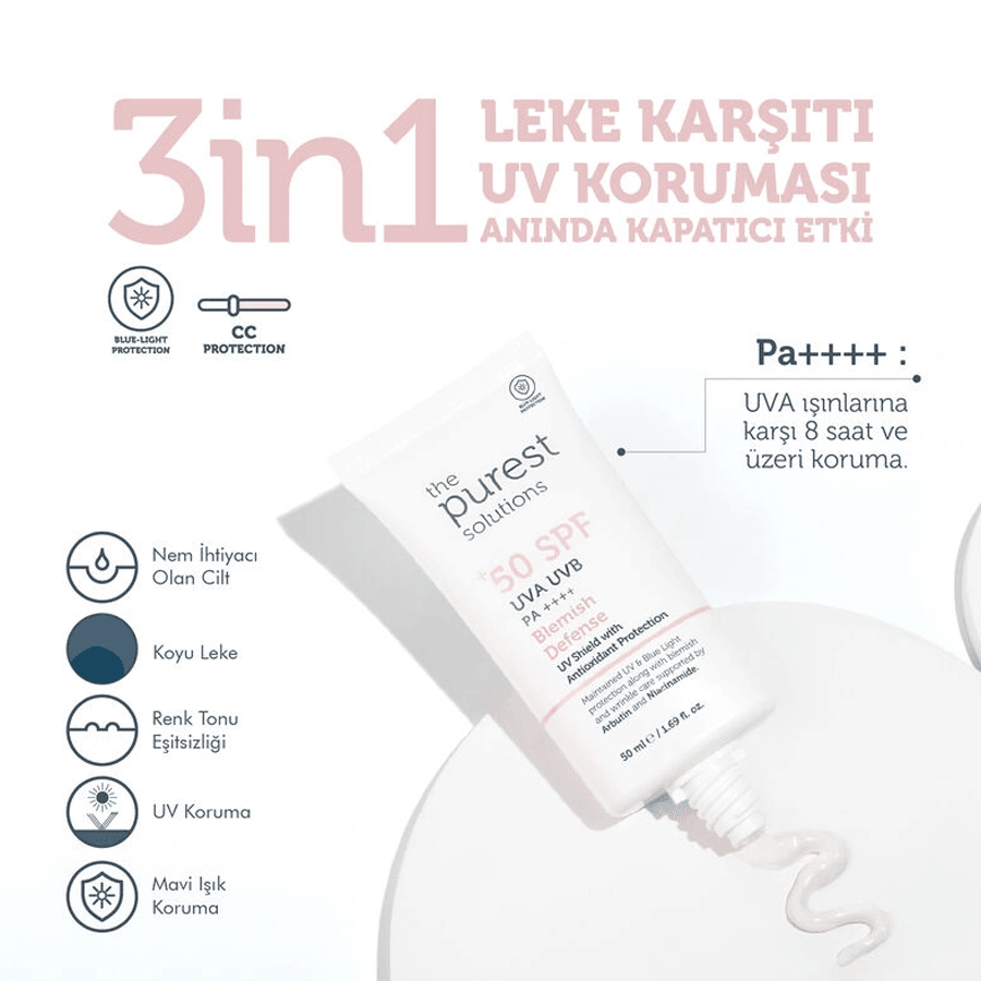 The Purest Solutions SPF50+ Blemish Defense Cream 50ml-Renkli Güneş Kremi