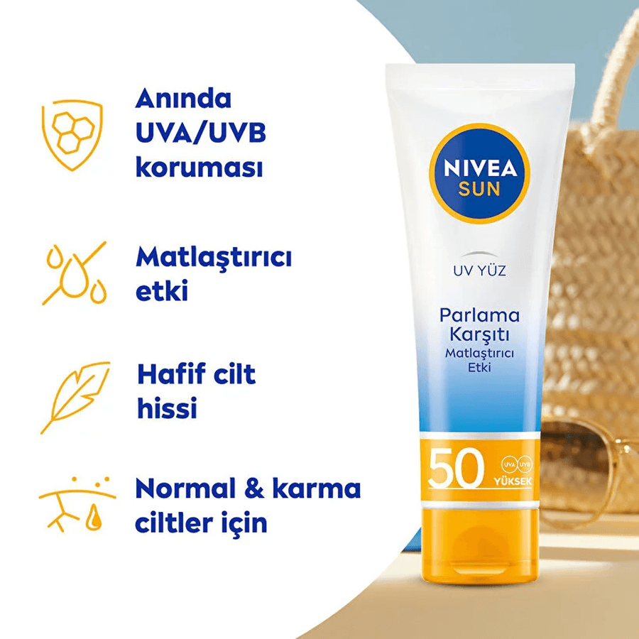 Nivea Sun Yüz Koruma Parlama Karşıtı Gkf 50+ 50ml-Yüksek Koruma