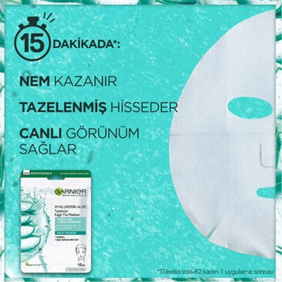 Garnier AloeVera Özü Hyaluronik Tazeleyici Kağıt Maske 1 Adet