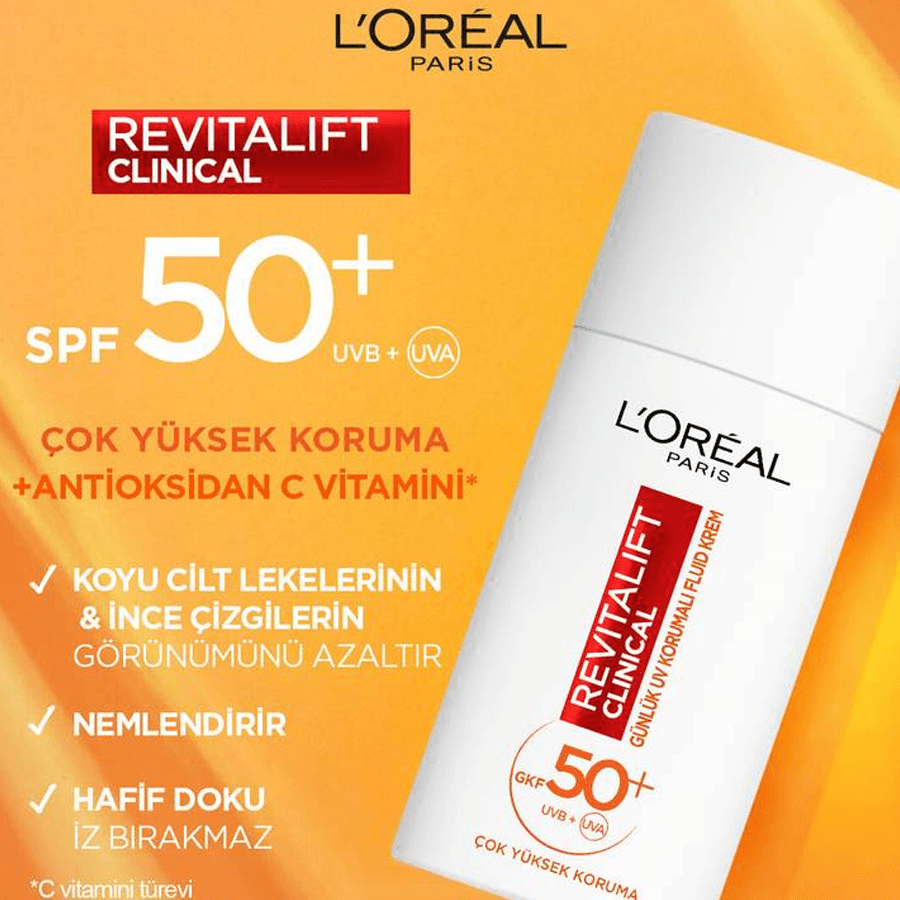 Loreal Paris Revitalift Clinical SPF 50+ Günlük Yüksek UV Korumalı Yüz Güneş Kremi 50ml