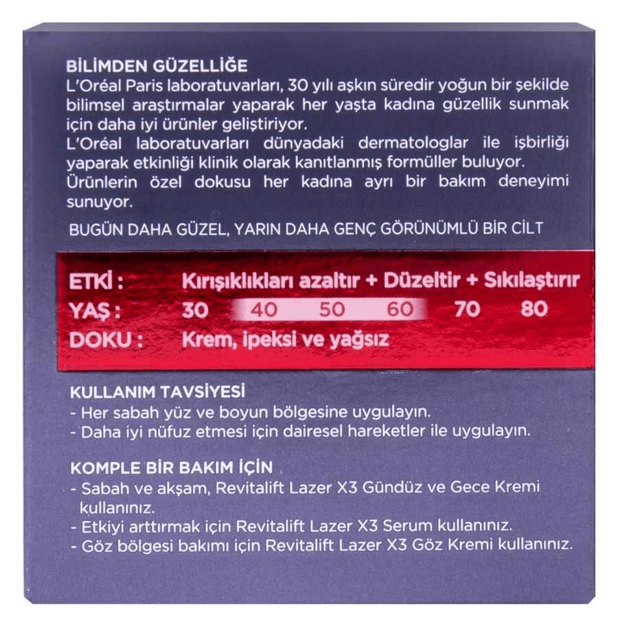 Loreal Paris Revitalift Lazer x3 Yoğun Yaşlanma Karşıtı Gündüz Bakım Kremi 50ml