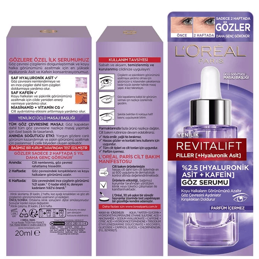 Loreal Paris Revitalift Filler Hyaluronik Asit Aydınlatıcı Göz Serumu 20ml