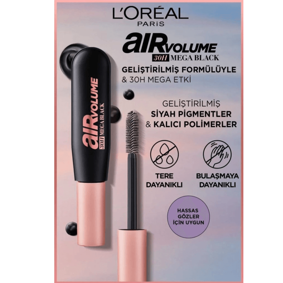 Loreal Paris Air Volume Ekstra Siyah Maskara 9,4ml-Mega Siyah