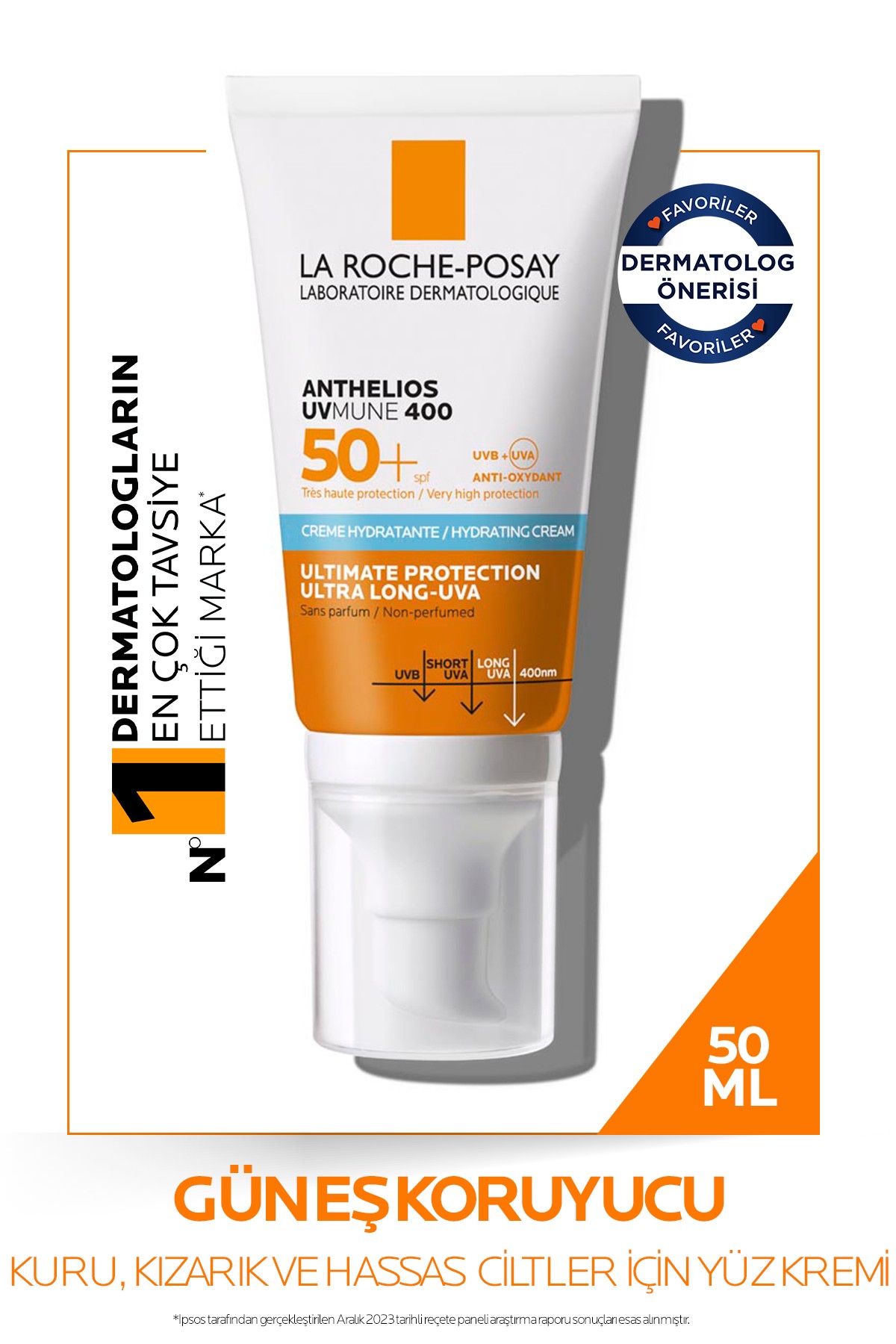 Anthelios Uvmune SPF+50 Hassas Ciltler İçin Yüksek Korumalı Yüz Güneş Kremi