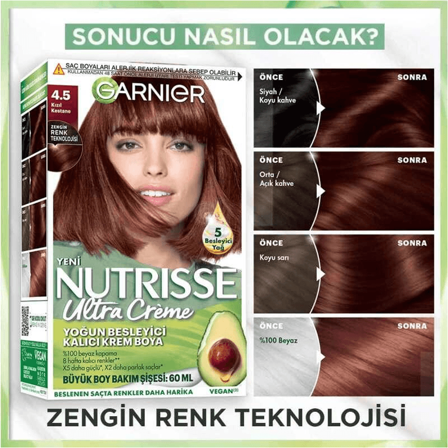 Garnier Nutrisse Ultra Creme 4.5 Kızıl Kestane-Saç Boyası