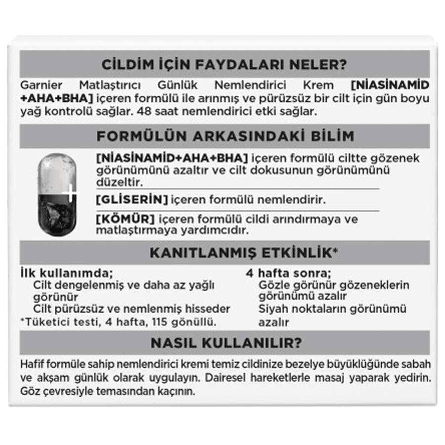 Garnier Saf ve Temiz AHA BHA Kömür Nem Krem 50ml