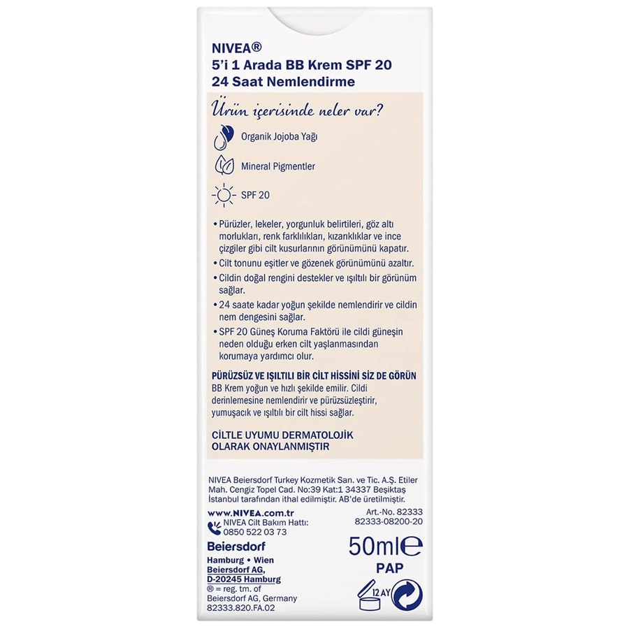 Nivea 5’i 1 Arada 24 Saat Nem Sağlayan BB Krem Spf 15 50ml-Renkli Krem