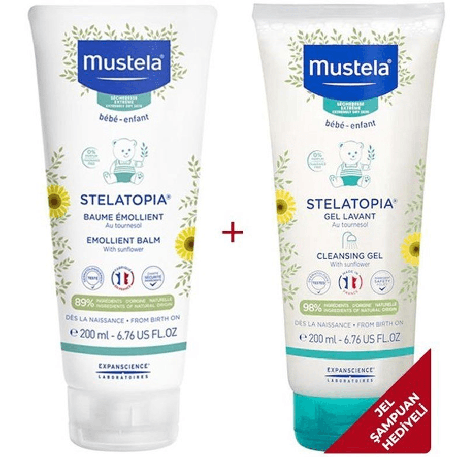 Mustela Stelatopia Emollient Balm 200ml + Cleansing Gel 200ml Set