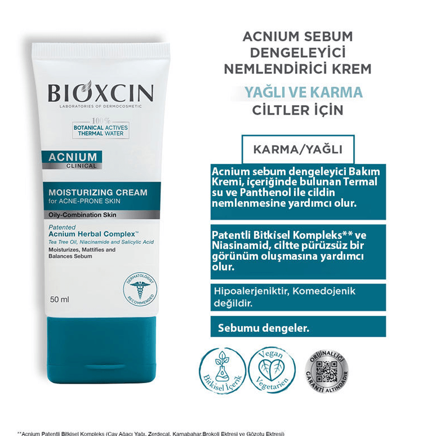 Bioxcin Acnium Nemlendirici Krem 50ml - Sebum Dengeleyici