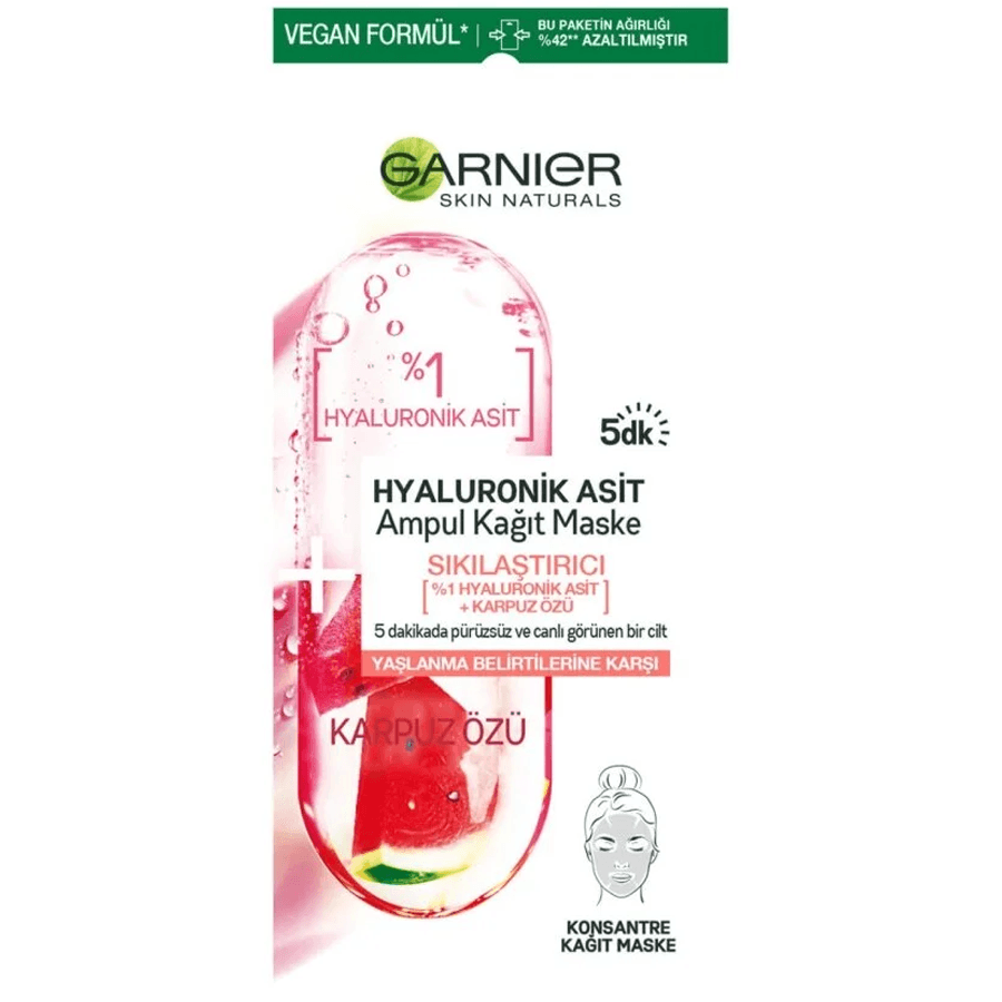 Garnier Ampul Hyaluronik Asit Kağıt Yüz Maskesi 1x15gr-Karpuz Özlü