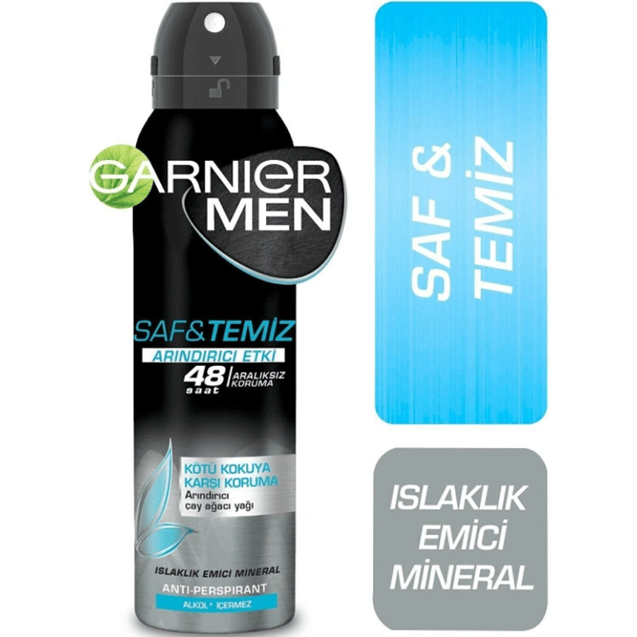 Garnier Men Saf ve Temiz Arındırıcı Etki Deodorant Sprey 150ml-Hızlı Kuruma