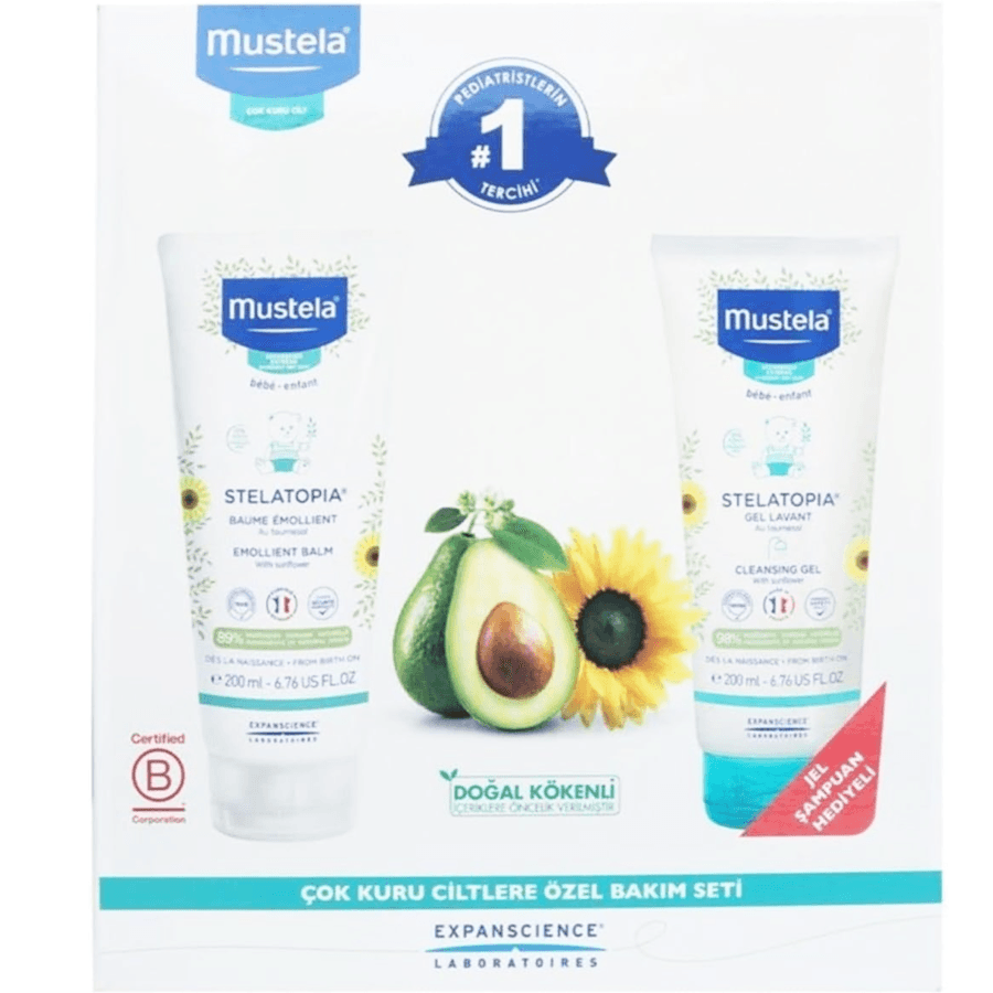 Mustela Stelatopia Emollient Balm 200ml + Cleansing Gel 200ml Set