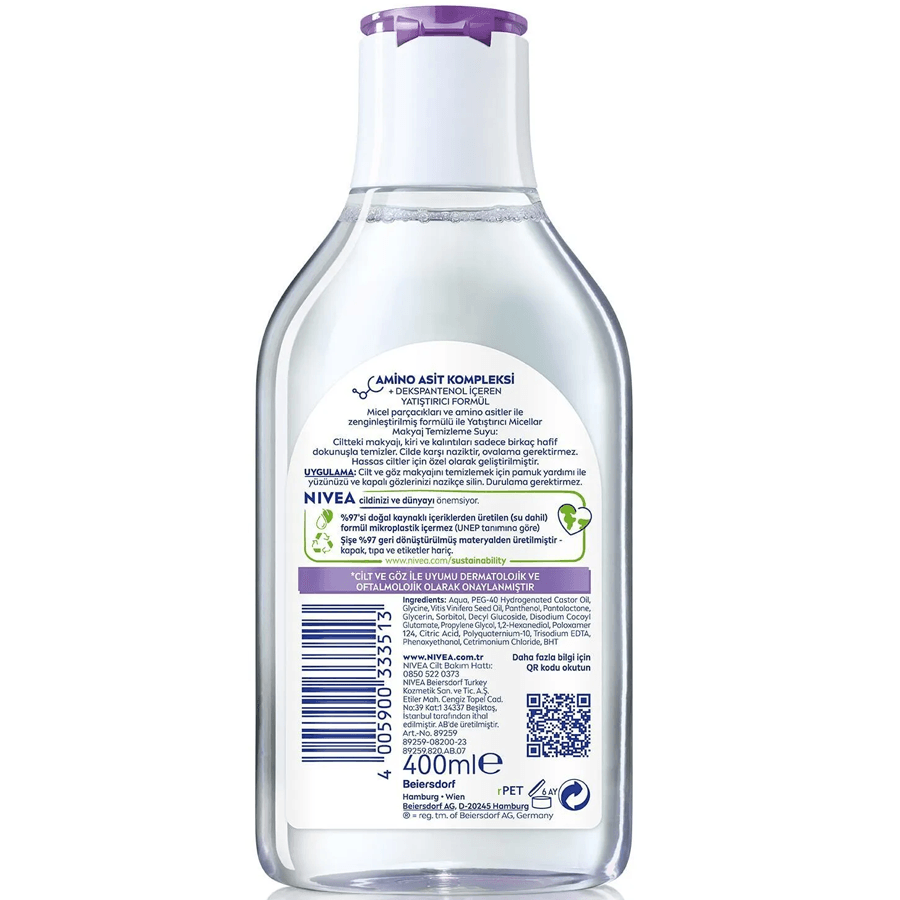 Nivea Yatıştırıcı Micellar Makyaj Temizleme Suyu 400ml-Yüz,Göz ve Dudak