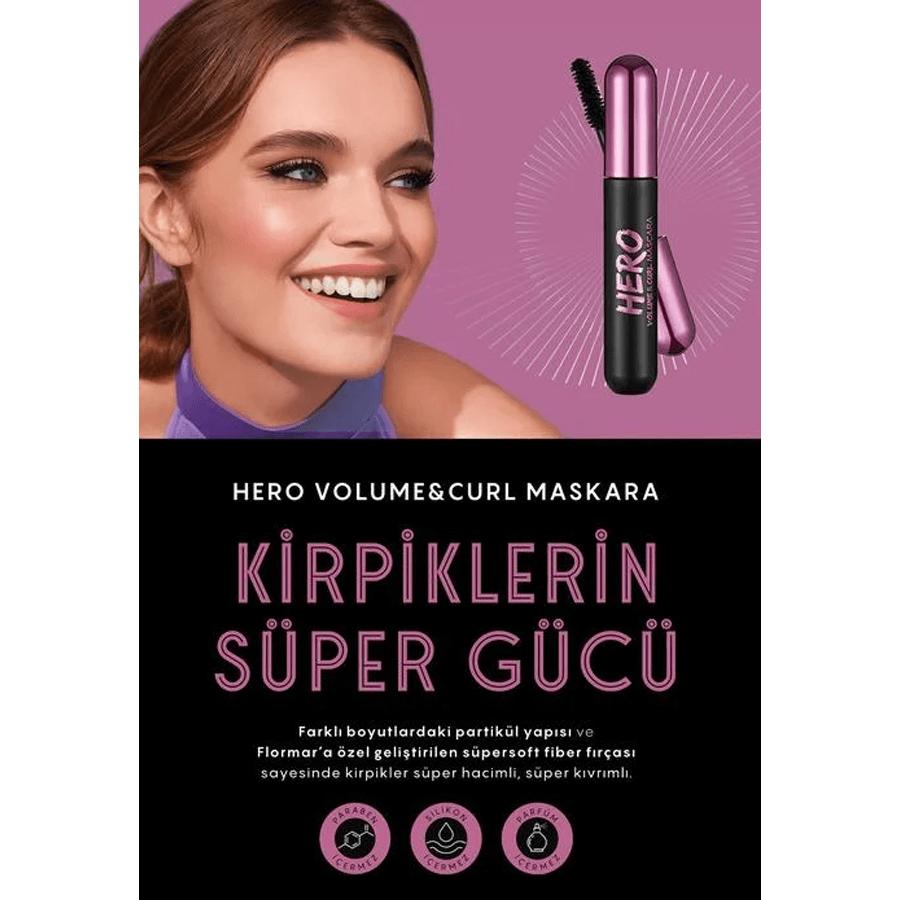 Flormar Hero Volume & Curl Yoğun Hacim Veren Kıvırıcı Maskara 10ml