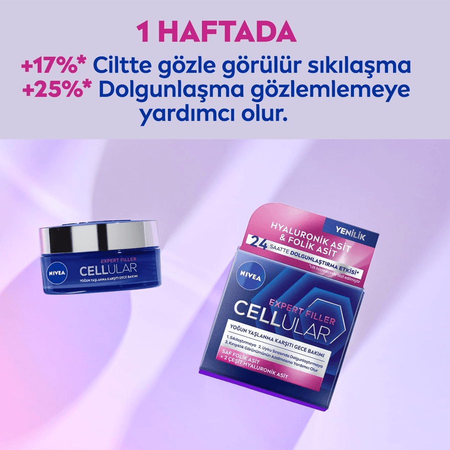 Nivea Cellular Expert Filler Yoğun Yaşlanma Karşıtı Gece Yüz Bakım Kremi 50ml