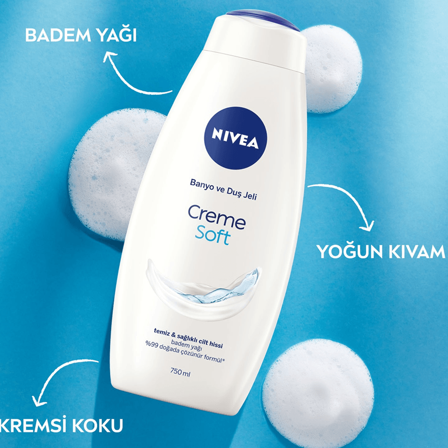 Nivea Creme Soft Banyo ve Duş Jeli 750ml-Badem Yağlı Duş Jeli