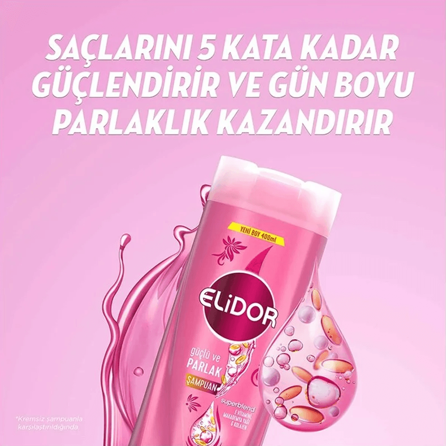 Elidor Superblend Güçlü ve Parlak E Vitamini Makademya Yağı Kolajen Şampuan 400ml