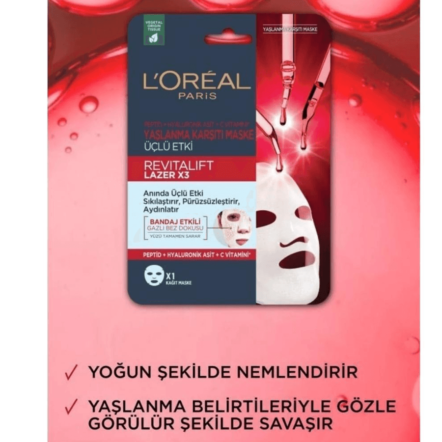 Loreal Paris Revitalift Lazer X3 Yaşlanma Karşıtı Kağıt Maske